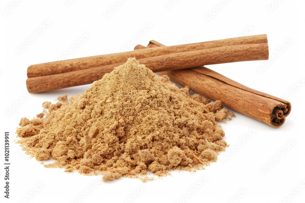 Cinnamon Sticks and Ground Cinnamon Powder Isolated on White Cinnamon Sticks and Ground Cinnamon Powder Isolated on White