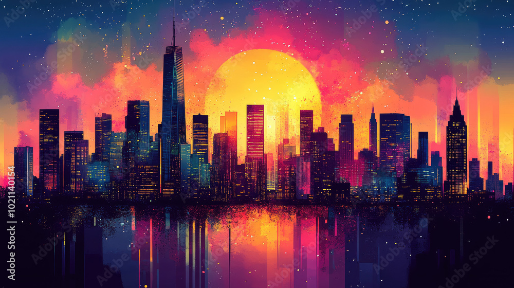Obraz premium Flat vector illustration of a city landscape