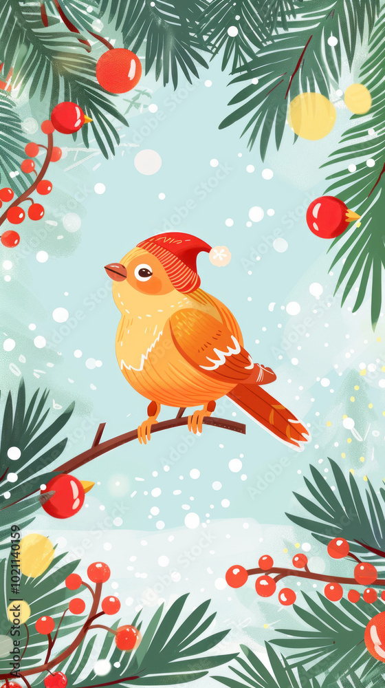Naklejka premium Christmas Tree Winter Wonderland: A Festive Vector Illustration with Snowflakes and Stars,Generated By Ai