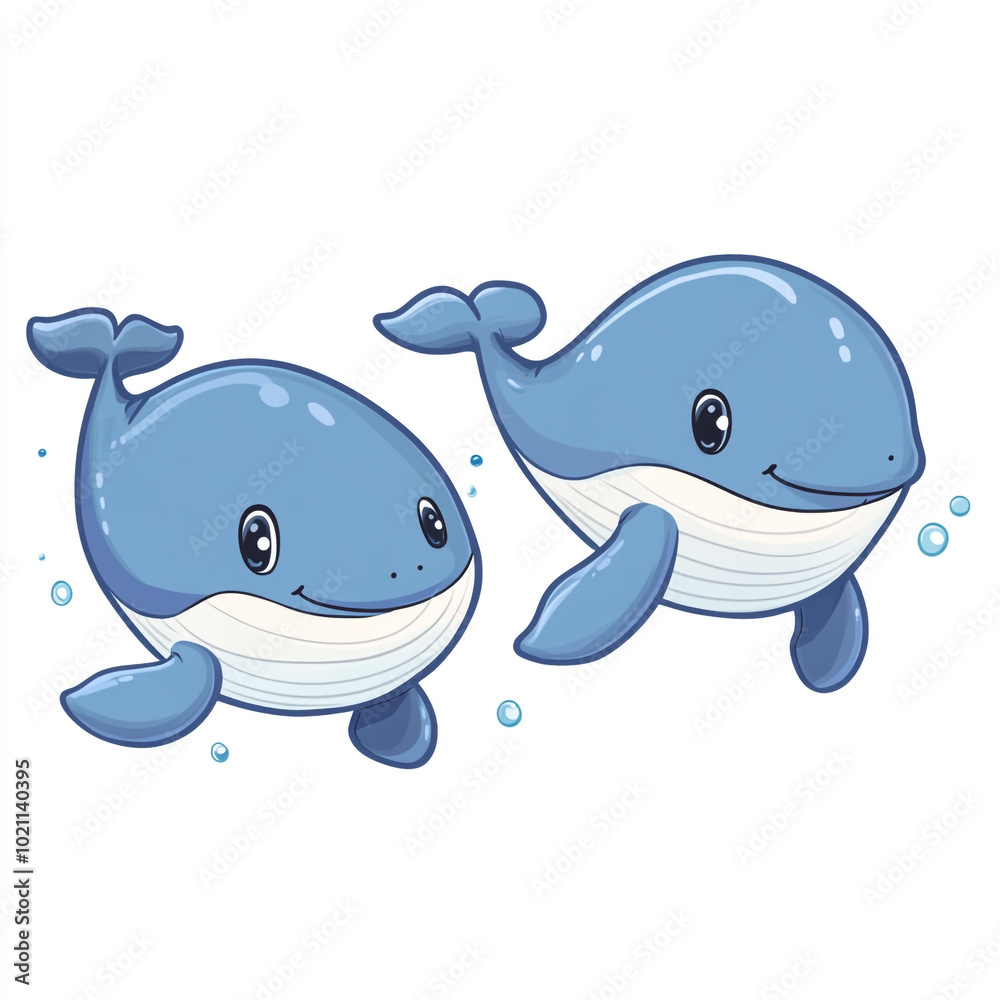 A cute cartoon whale is swimming. Simple illustration with a white background. A cute cartoon whale is swimming. Simple illustration with a white background.