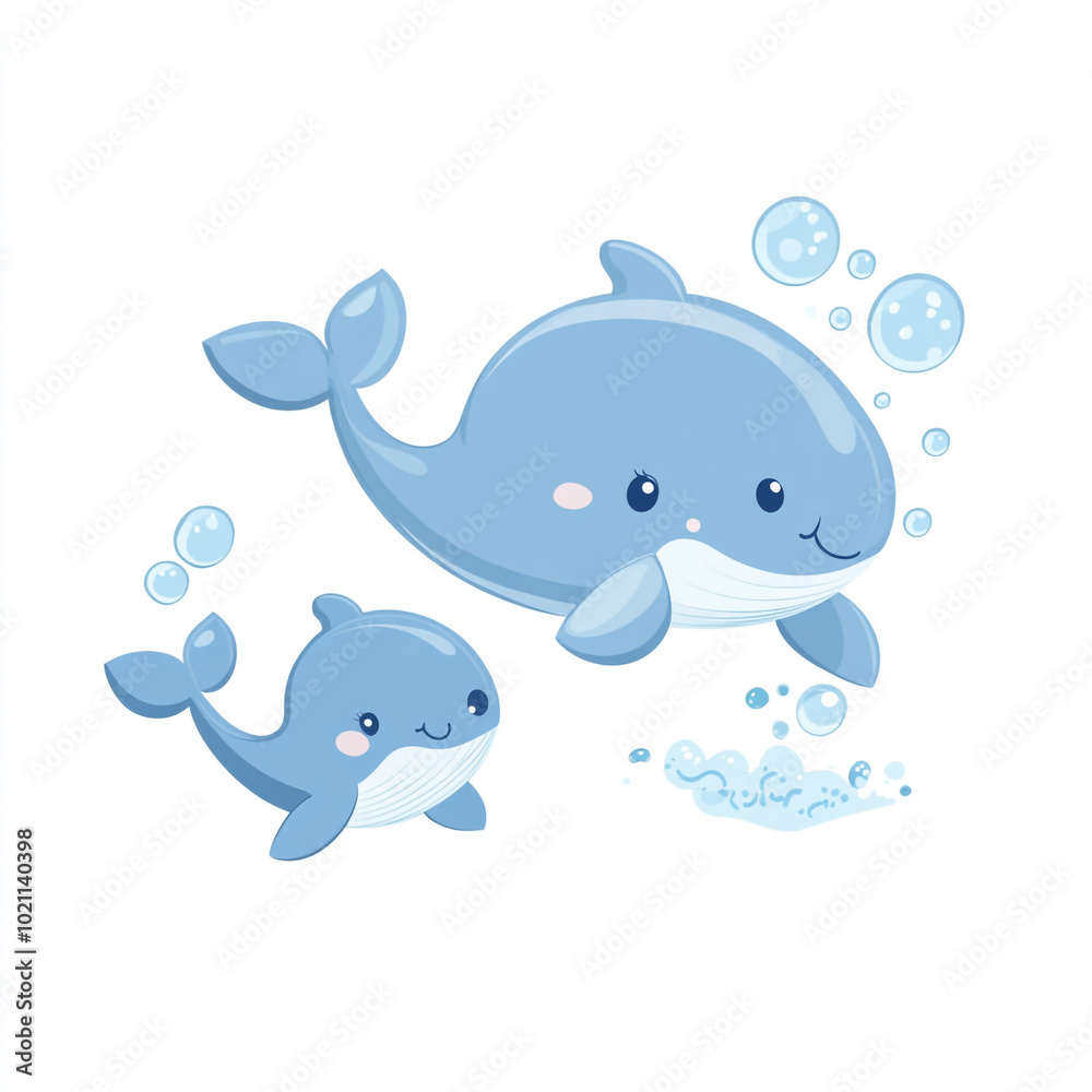 A cute cartoon whale is swimming. Simple illustration with a white background. A cute cartoon whale is swimming. Simple illustration with a white background.