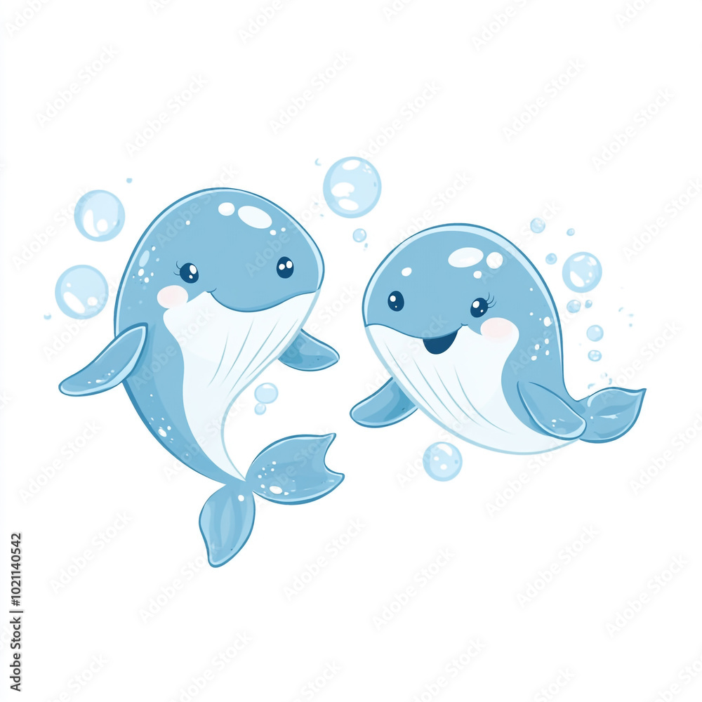 A cute cartoon whale is swimming. Simple illustration with a white background. A cute cartoon whale is swimming. Simple illustration with a white background.