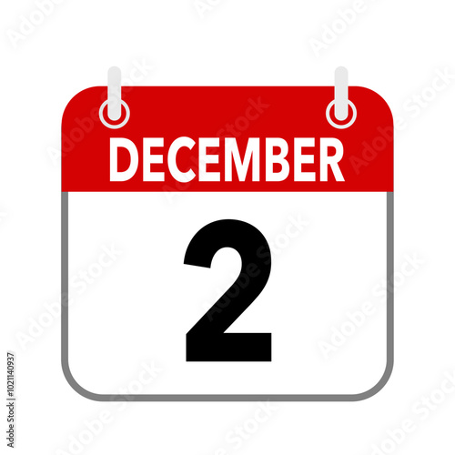 2 December, calendar icon isolated on white background.