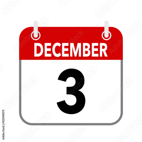 3 December, calendar icon isolated on white background.