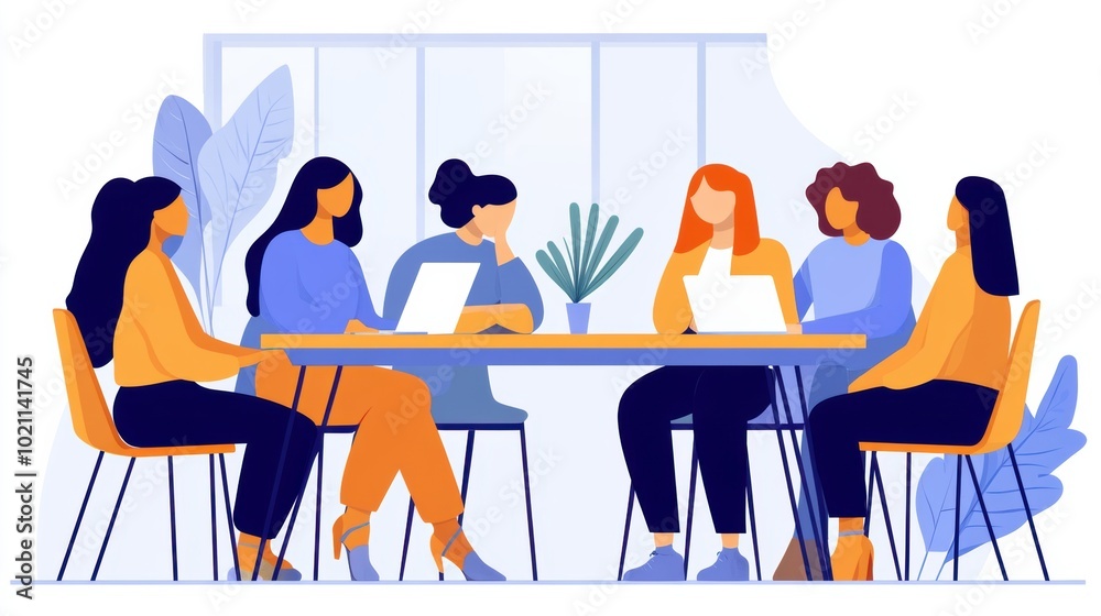 Team of Diverse Women Collaborating in Modern Office Setting, AI Team of Diverse Women Collaborating in Modern Office Setting, AI