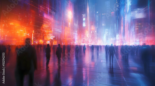 Neon Cityscape with Crowd Illustration