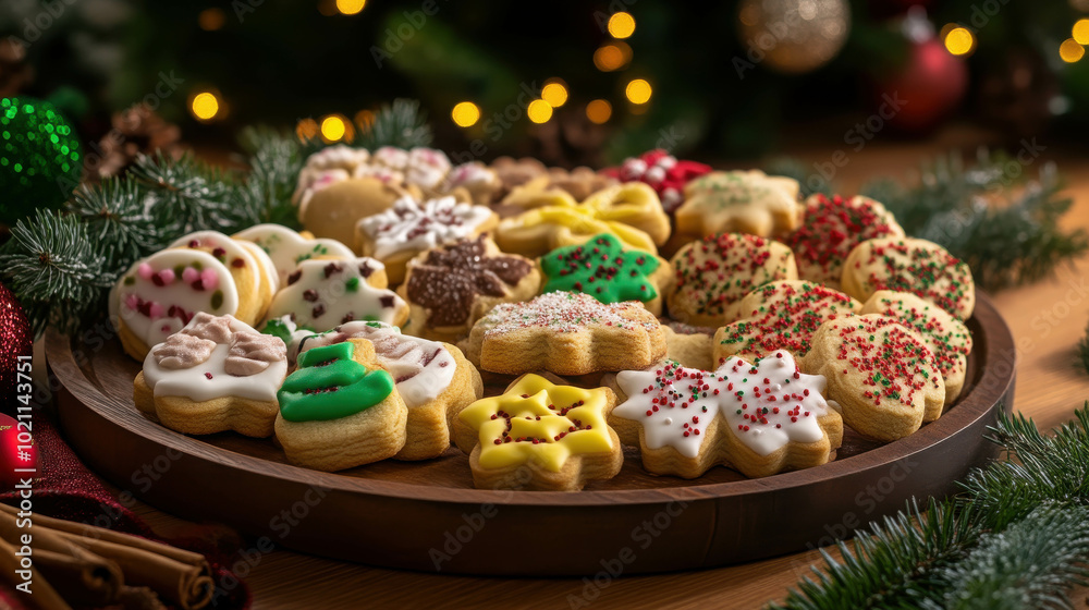 Assorted Christmas Cookies on a Festive Plate