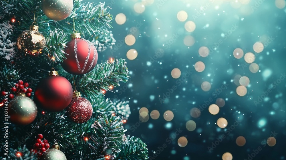 Christmas tree with red ornaments and glittering lights Christmas tree with red ornaments and glittering lights