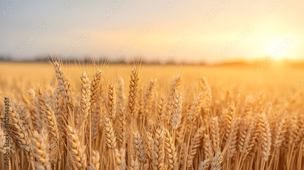 Stunning sunset over a golden wheat field swaying gently in the wind on a picturesque rural farm landscape Serene and peaceful countryside scenery with a beautiful sky in the background Stunning sunset over a golden wheat field swaying gently in the wind on a picturesque rural farm landscape Serene and peaceful countryside scenery with a beautiful sky in the background