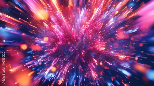 Vibrant explosion of colorful lights creating a dynamic burst effect in shades of pink, blue, and orange.