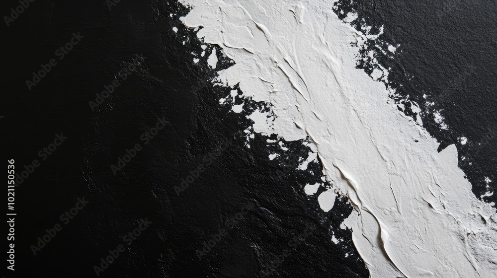 Obraz premium Abstract composition featuring a striking contrast of black and white textures, showcasing paint strokes and depth.
