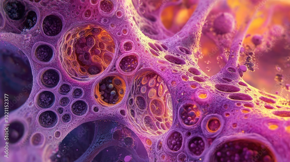 Intricate abstract structure with colorful, interconnected bubbles representing cellular forms. Intricate abstract structure with colorful, interconnected bubbles representing cellular forms.
