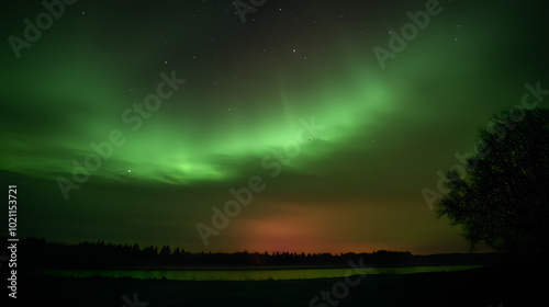 Green Polarlights over germany, aurora borealis in the night sky, nature landscape photo