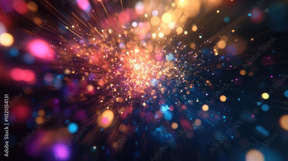 Fototapeta premium An explosion of vibrant colors, with radiant lights and shimmering particles creating a dynamic effect.