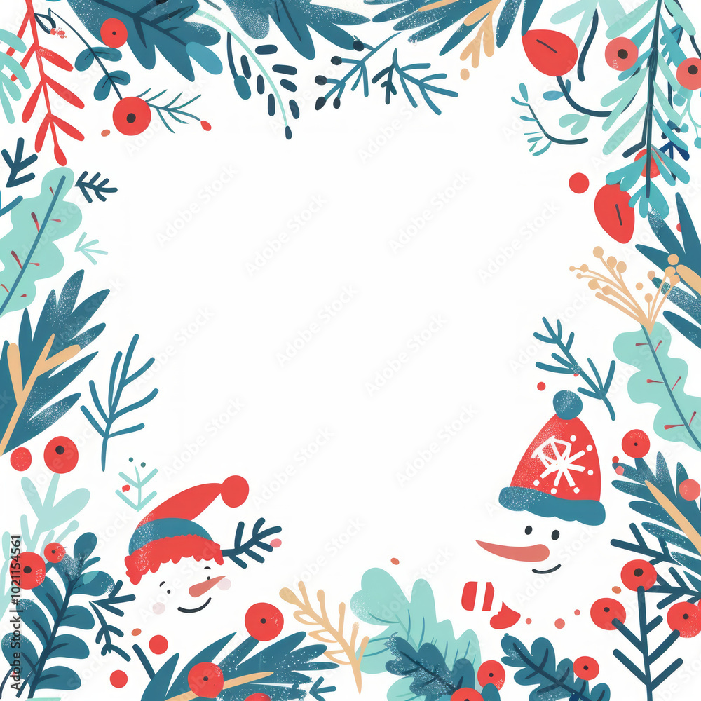 Fototapeta Christmas Frame with Holly Berries and Fir Branches - Perfect for Holiday Card Design,Generated By Ai