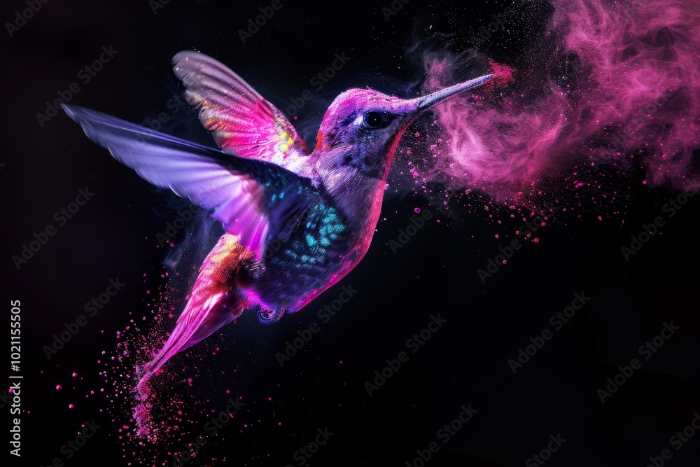Obraz premium Birds. Dispersion, splatter effect on black background