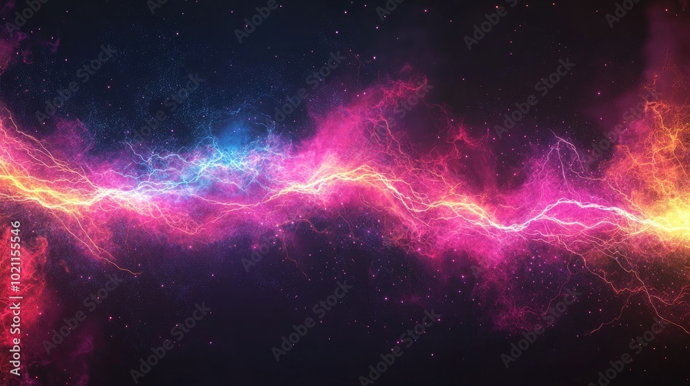 Fototapeta premium A vibrant display of cosmic energy with swirling pink, blue, and orange hues, evoking a sense of infinite possibilities.