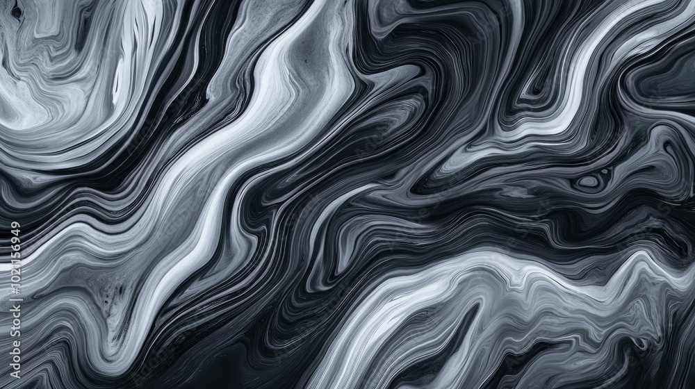 Obraz premium Abstract black and white marble texture with fluid waves and dynamic patterns.