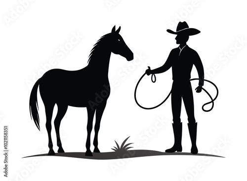 Silhouette of Cowboys in Action Riding, Shooting, and Whipping on Horseback