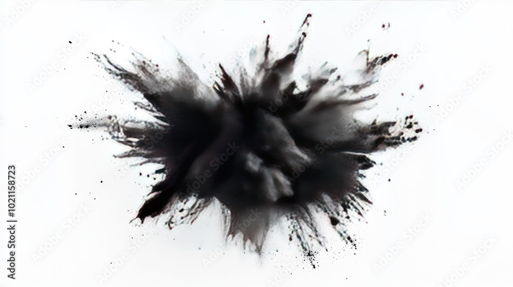 An abstract black ink explosion on a white background, creating a dramatic contrast and dynamic visual impact. An abstract black ink explosion on a white background, creating a dramatic contrast and dynamic visual impact.