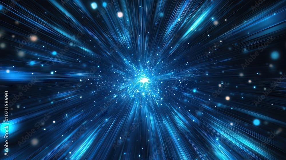 Fototapeta premium A mesmerizing burst of blue light radiating outwards, evoking a sense of cosmic energy and motion.