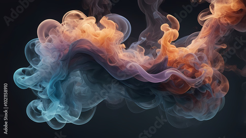 Abstract smoke shapes blending with metallic textures, ethereal glow