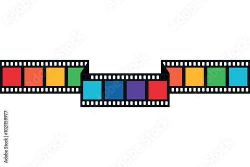 Rainbow colored folded film strip. Long film strip template. Vector illustration