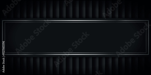 Black panel background with empty silver frame. Black planks banner. Vector illustration