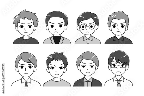 父親のアイコンイラストセット　バストアップ　怒る