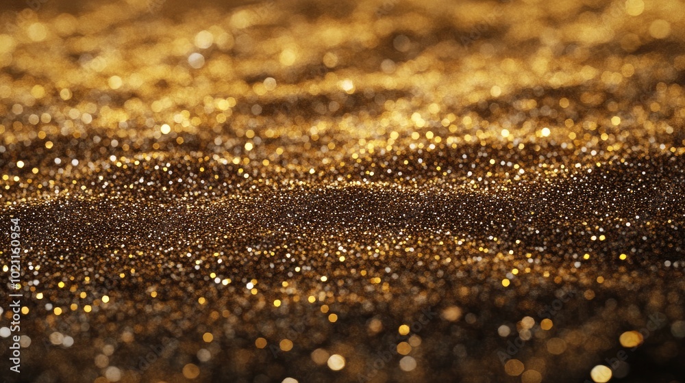A shimmering surface of golden glitter creates a luxurious and festive atmosphere. A shimmering surface of golden glitter creates a luxurious and festive atmosphere.