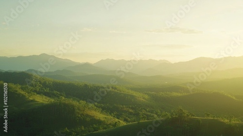 Serene Sunset View from Quiet Hilltop in Unseen Thailand with Warm Sky Colors and Breathtaking Mountain Backdrop - Ultra Detailed Photography