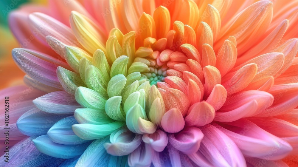 Obraz premium Close-up of a vibrant, multicolored flower showcasing delicate petals in hues of rainbow.