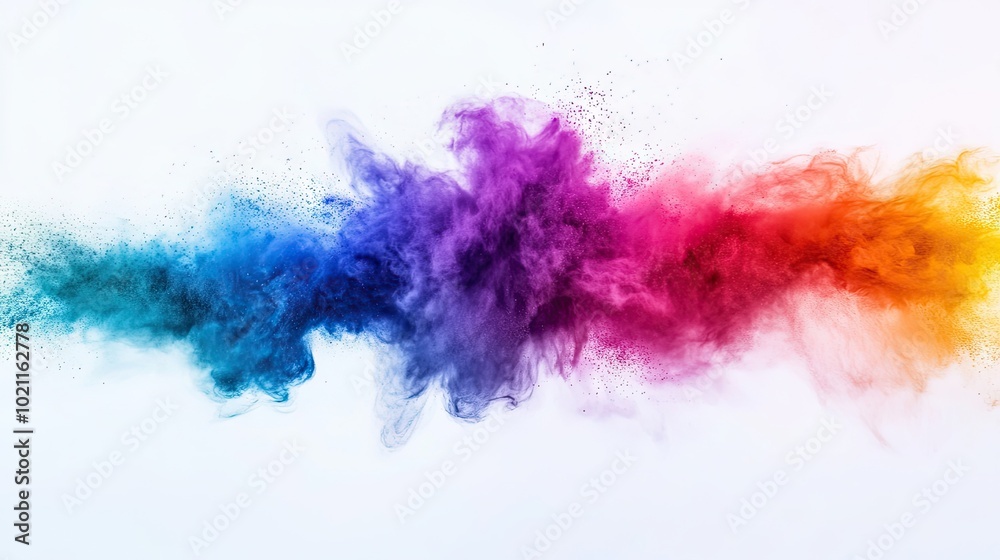A vibrant explosion of colorful smoke in shades of blue, purple, pink, and orange against a white background. A vibrant explosion of colorful smoke in shades of blue, purple, pink, and orange against a white background.