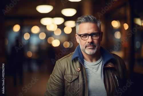 Portrait of a handsome senior man wearing eyeglasses and jacket.