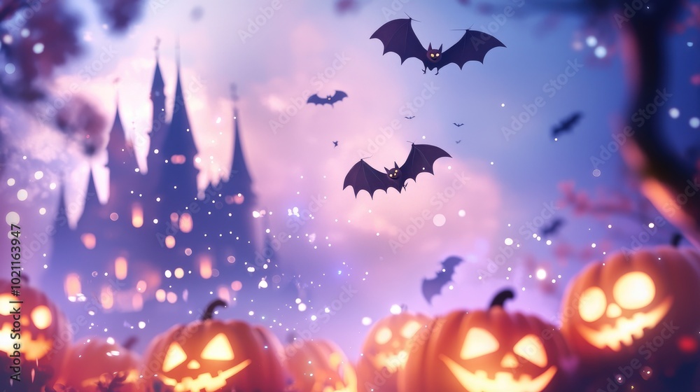 Playful Bats Flying Over Haunted Castle at Night Playful Bats Flying Over Haunted Castle at Night
