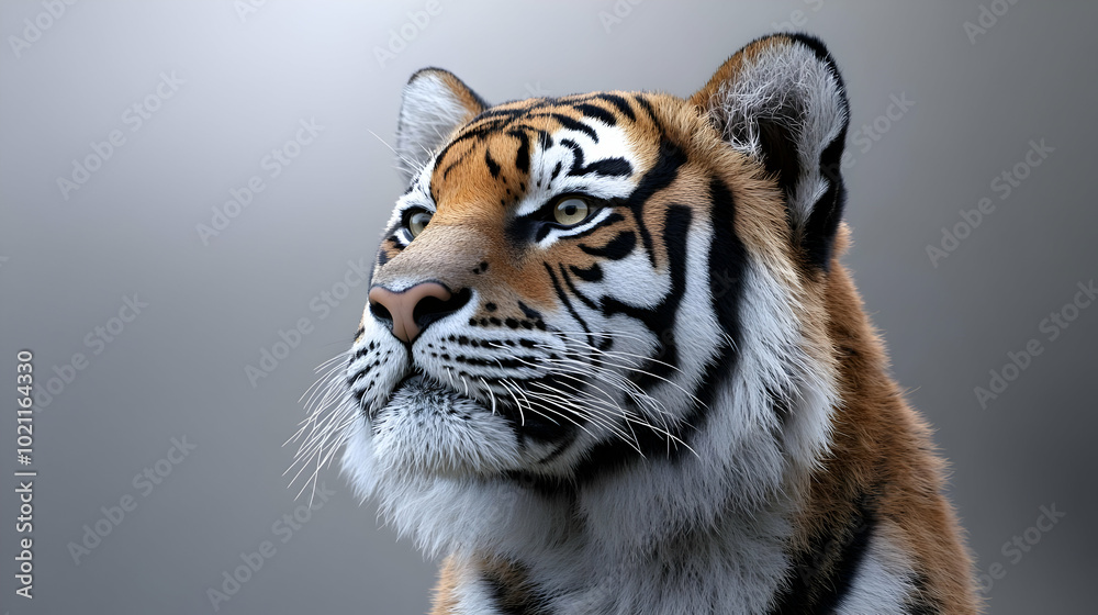 Close Up Portrait of Tiger with Orange and Black Stripes Realistic Photo Close Up Portrait of Tiger with Orange and Black Stripes Realistic Photo