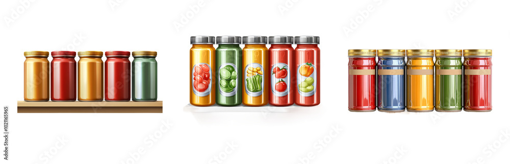 Obraz premium Colorful Preserved Jars on Wooden Shelf Isolated on Transparent Background