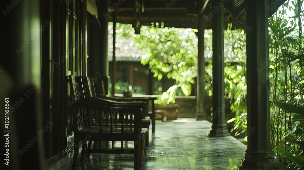 Serene View of Traditional Thai Tea House with Elegant Decor and Soft Lighting for Calming Experience Serene View of Traditional Thai Tea House with Elegant Decor and Soft Lighting for Calming Experience