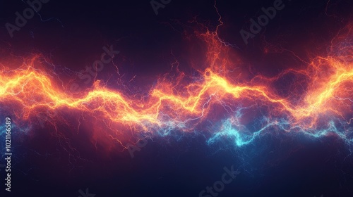 A dramatic display of orange and blue lightning strikes, conveying energy and movement in a captivating abstract background.