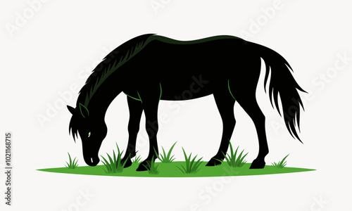 Download Friesian Horse Eating Grass Vector Illustration  . This Icon Concept Isolated Premium Vector. 