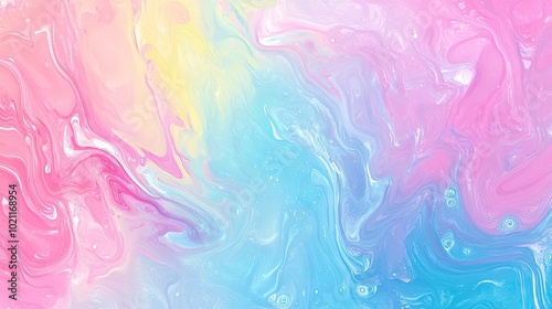 A vibrant swirl of pastel colors in hues of pink, blue, and yellow creates a dreamy and ethereal abstract background.