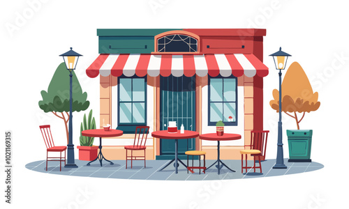 Download Paris Sidewalk Street Café, France, Tables And Chairs Vector Illustration . This Icon Concept Isolated Premium Vector. 