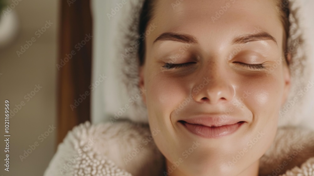 Relaxed Woman Receiving Facial Treatment at Spa Relaxed Woman Receiving Facial Treatment at Spa