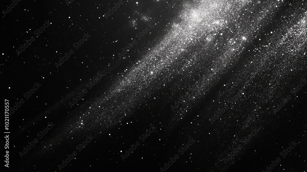 Fototapeta premium An ethereal cosmic scene showcasing shimmering stars and luminous dust against a deep black backdrop.