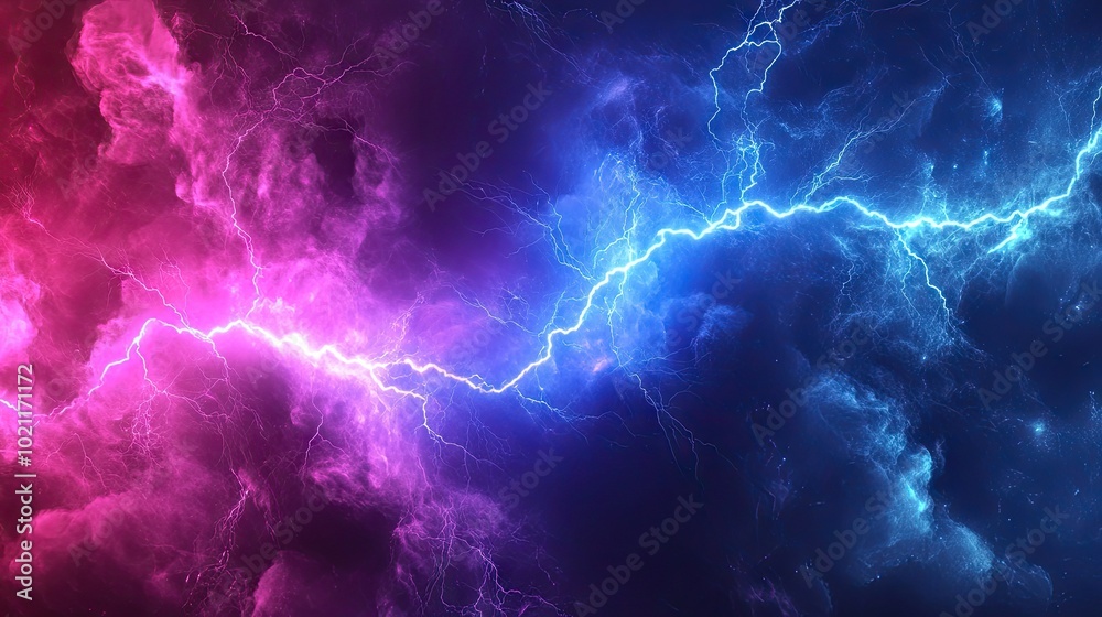 A striking display of colorful lightning arching through a surreal cosmic background.