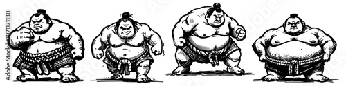 energetic black vector designs of sumo wrestlers highlighting athleticism