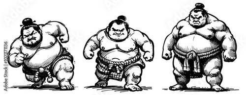 artistic collection of sumo wrestler sketches in action black vector