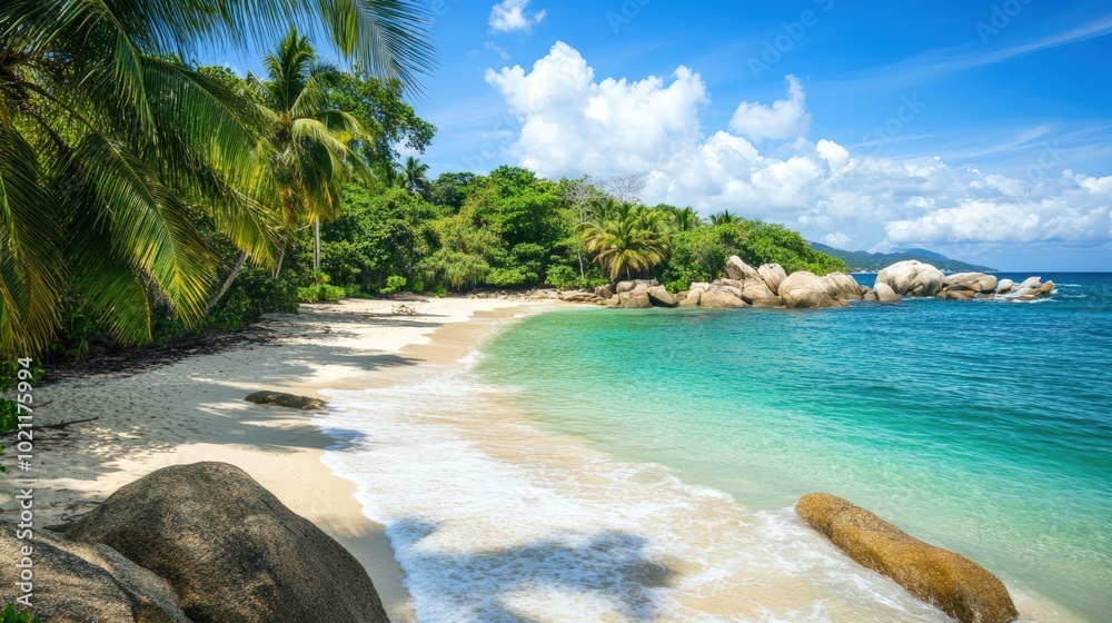Obraz premium Tranquil Beach with Crystal Clear Water and White Sand
