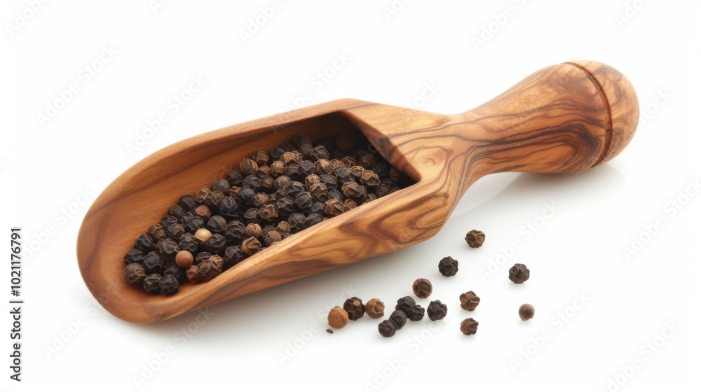 Black Peppercorns in Wooden Scoop - Fresh Spice for Cooking Black Peppercorns in Wooden Scoop - Fresh Spice for Cooking