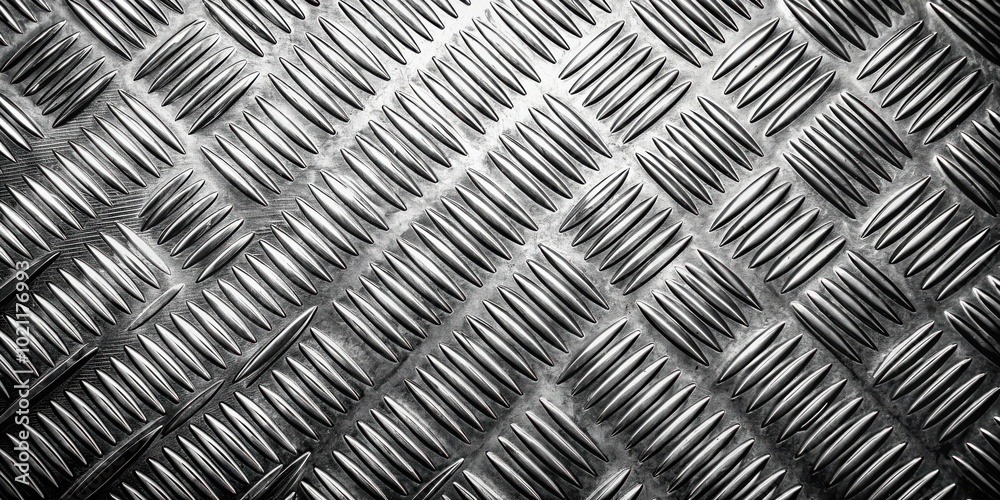 A high-resolution image of a textured steel surface with a repeating pattern of raised oval shapes forming a diamond-like grid. A high-resolution image of a textured steel surface with a repeating pattern of raised oval shapes forming a diamond-like grid.